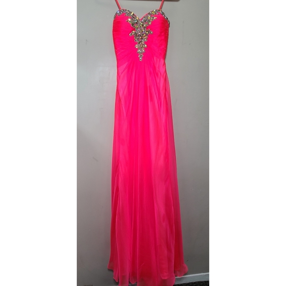 Strapless Jeweled Pink Prom Dress - Picture 1 of 17